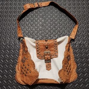 Studded Leather Tan and White Women's Bag